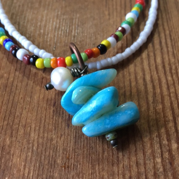 Ladies Double Strand Beaded Necklace, White/Multi-Color Handmade Ladies Necklace - Picture 8 of 9